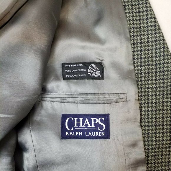 Vintage Chaps Ralph Lauren Mens Gray Hounds Tooth Check Pure Wool Blazer Men 42T - Picture 10 of 13